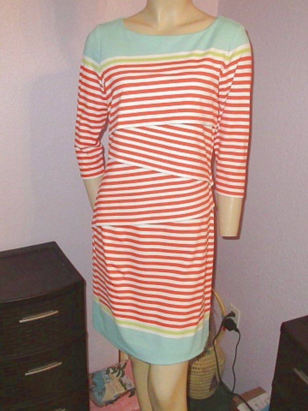 J. McLaughlin Nicola Dress Size M Tiered Catalina Cloth Sheath Nautical Preppy